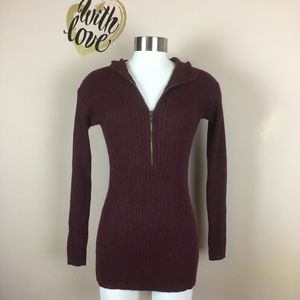 Free People S Half Zip Wool Blend Hooded Sweater